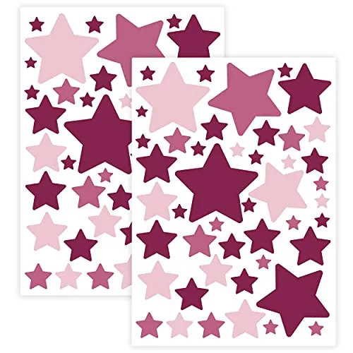 WANDKIND Sternen Set Wandtattoo für Babyzimmer 94 Aufkleber im Set V281 Sticker Himmel Bunte Sternchen Wandaufkleber Kinderzimmer in verschiedenen Farben (Rosa)