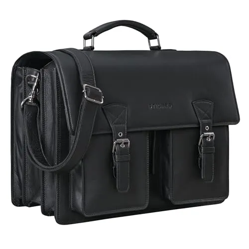 STILORD XL Herren-Businesstasche aus Leder schwarz - 15,6 Zoll Laptop-Tasche für Lehrer - Aktentaschen mit Vintage-Design, ideal für den Berufsalltag und Meetings. Aus robustem Rindsleder gefertigt, bietet sie maximale Organisation und stilvolle Eleganz.
