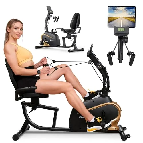 Hop-Sport Liegeergometer HS-045L - Ergonomisches Sitzergometer mit Pulssensoren - Fahrradergometer für Heimgebrauch, bietet ein Benutzerhöchstgewicht von 110 kg und ist ausgestattet mit Magnetbremse, LCD Bildschirm und Handy-Halterung für optimales Training.