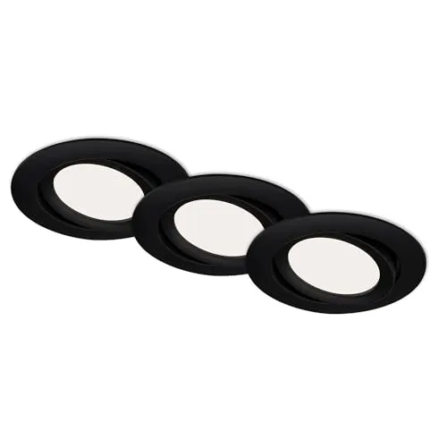 BRILONER Leuchten - LED Einbauleuchten, Einbaulampen 3er Set Deckenlampen, LED-Modul schwenkbar, je 7 Watt, je 600 Lumen, 4.000 Kelvin, IP23, Schwarz-Matt, 106x30mm (DxH)