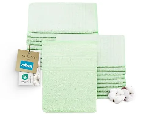 ZOLLNER 20er Set Waschlappen - hautfreundliche und saugstarke Waschhandschuhe in grün - Mischgewebe - 16x22 cm - waschbar bis 95°C - Oeko Tex® Zertifiziert