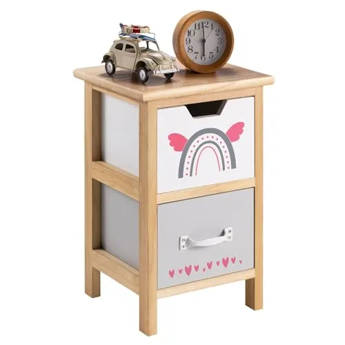 IDIMEX Kommode ESTA mit 2 Schubladen - Kommode fürs Kinderzimmer mit buntem Design, zwei geräumigen Schubladen und aus langlebigem Paulownia-Holz – ideal für Spielzeug und Bücher.