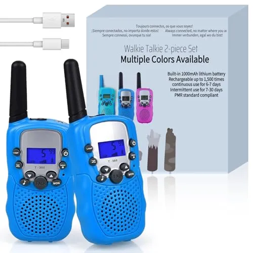 Funkprofi Walkie Talkie Set für Kids, T-388 Funkgerät für Kinder mit Wiederaufladbarer Akkus, Hobbyfunker 8 Kanal PMR 446 Reichweite bis 2 - 3 km (2er-Set) Blau