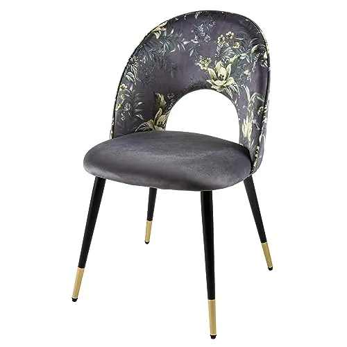 riess-ambiente Esszimmerstuhl PRÊT-À-PORTER grau/schwarz - Stühle mit extravaganten floralen Design und goldenen Fußkappen, perfekt für ein glamouröses Ambiente in Deinem Esszimmer.