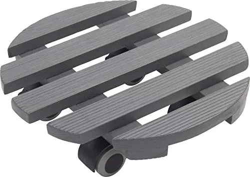 Metafranc Pflanzenroller Ø 300 mm - 60 kg Tragkraft - Geriffelte Kiefer-Platte - Grau - TPE-Rollen mit 2 Feststellern / Indoorroller / Blumenroller / Transporthilfe für Pflanzen / 825240