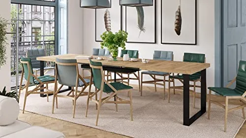 Mazzoni Design Esstisch Avella - Ausziehbarer Tisch von 160 bis 310 cm - Moderner Esszimmertisch aus Eiche Gold und Schwarz matt, ausziehbar für flexible Nutzung. Ideal für elegante Essbereiche und zeitloses Design.