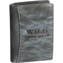 Wild Things Only !!! echt Leder Portemonnaie Geldbörse Herren Hochformat Grau-Blau (5452) - Schwarz