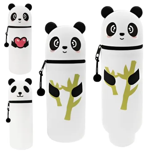 FANGHENG Kawaii 2-in-1 Federmäppchen aus Weichem Stiftbehälter Silikon Cartoon Panda-Bambus für Kinder, Schule & Home Office