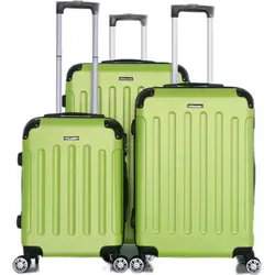 Reisekoffer 3-tlg Hartschale Trolley Set Light Grün-Schwarz - Praktisches 3-teiliges Kofferset aus robustem ABS-Material, ideal für Reisen. Mit 360° drehbaren Doppelrollen und Zahlenschloss für mehr Sicherheit. Ergonomische Griffe und stapelbare Koffer sorgen für einfachen Transport und platzsparende Aufbewahrung.