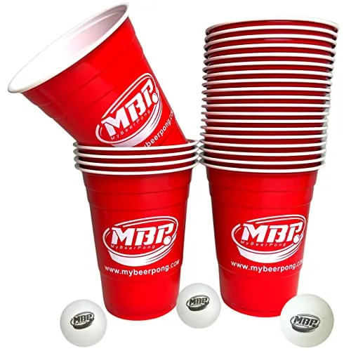 Bierpong Becher Set | 25x Rote Bierpong Becher 16 oz (473ml) + 6 Ping Pong Bälle | Original Bierpong Becher aus den USA | für Geburtstag, Festival & Hochzeit