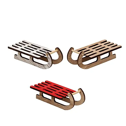 ***Deko Holz Schlitten als 6er Set, L/B/H: 8 x 4 x 3 cm.
