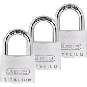 Abus Vorhängeschloss Titalium 64TI/40 Triples, Schlüsselschloss, Level 5, silber, 3 Stück