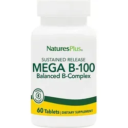 Natures Plus MEGA B-100 - 60 Tabletten - Nahrungsergänzungsmittel für allgemeines Wohlbefinden, glutenfrei und ohne künstliche Farbstoffe, ideal zur Unterstützung des Energiestoffwechsels und des Immunsystems.