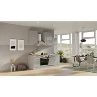 Flex-Well Exclusiv Küchenzeile 1701-016 Lund 220 cm - Einbauküche in Lichtgrau glänzend-Rauchgrau, flexibel montierbar mit hochwertiger Ausstattung und viel Stauraum für eine individuelle Küchengestaltung.