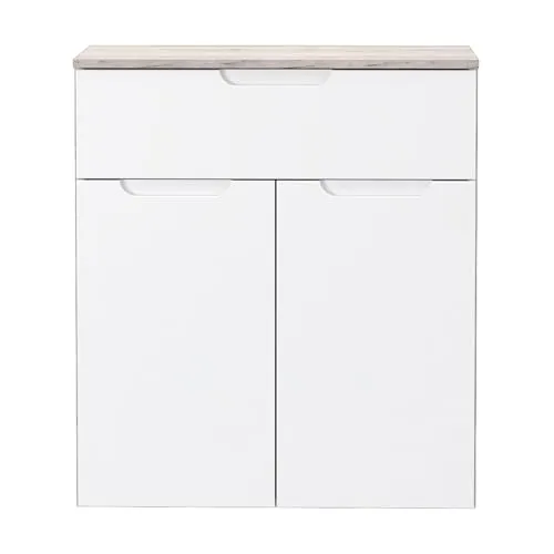 Forte Moreno Kommode 70, Moderne Kommode mit 2 Türen und 1 Schublade, Schlaf-/Wohnzimmer, Flur, Holzwerkstoff, Weiß, 70 cm breit x 80,1 cm hoch x 34,1 cm tief