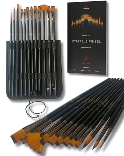 LIEBERGE Premium Langstiel Pinselset - 12 Pinsel für höchste Ansprüche - Pinsel-Sets mit extra langem Stiel für präzise Kontrolle und Komfort. Hochwertige synthetische Fasern garantieren perfekte Farbaufnahme und -abgabe.