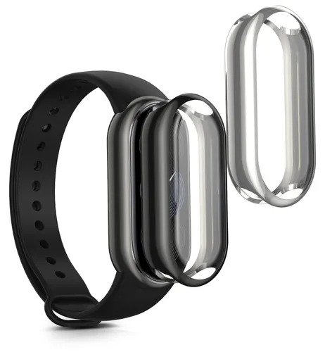 kwmobile 2x Silikon Hülle für Xiaomi Mi Band 9 / Smart Band 9 Schutzhülle - Fullbody Display Cover Set aus Silikon - Schwarz Silber