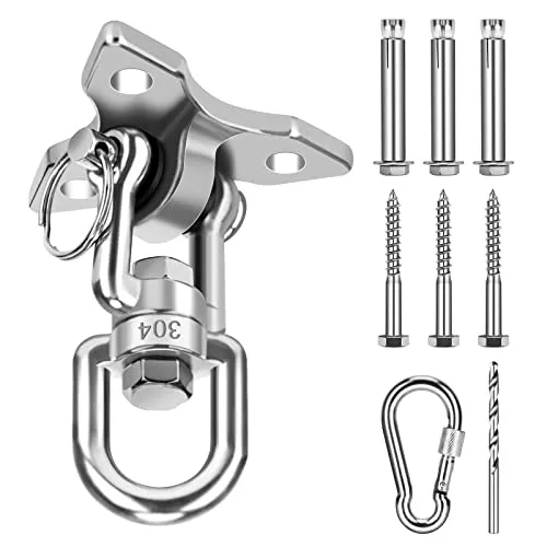 DUOJIN Deckenhaken Hängesessel 360°Drehbar Schaukelhaken 500KG Kapazität Edelstahl Deckenhalterung Deckenhaken für Beto Holz Hängematten Stuhl Boxsack Trapeze Yoga usw.
