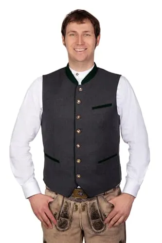 Edelnice Trachtenmode Gilet Roland grau mit grünen Paspeln, Gr. 54