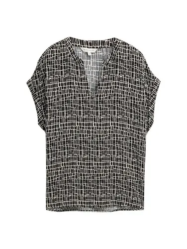 TOM TAILOR Kurzarmbluse im Loose Fit - Blusenshirts mit V-Ausschnitt und lockerem Schnitt, perfekt für Business-Meetings oder entspannte Abende. Vielseitig kombinierbar für jeden Anlass!
