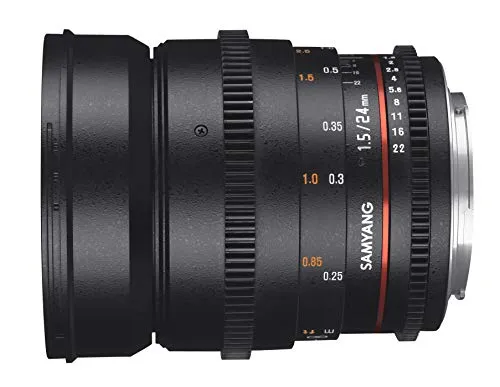 Samyang MF 24mm T1,5 Video DSLR II MFT - Objektiv für Videoaufnahmen mit 24mm Brennweite und lichtstarker Blende von 1,5, ideal für kreative Filmemacher und Fotografen.