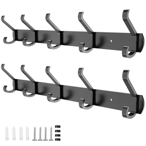 Galerie SV Kleiderhaken Wand, 2 Stück Garderobenhaken mit 5 Haken, Kleiderhaken Metall, Hakenleiste Garderobe für Schlafzimmer Bad Küche Garderobe Garderobenleiste Wandgarderobe (Schwarz)