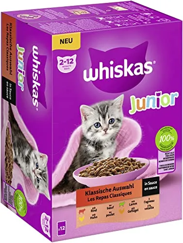 Whiskas Mulitpack Junior klassische Auswahl in Sauce Katzenfutter 12 x 85 g
