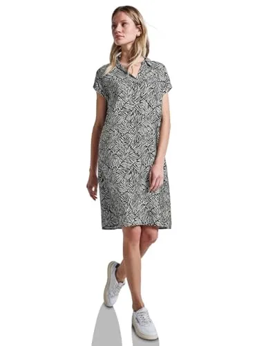 STREET ONE Damen A144558 Gemustertes T-Shirt Kleid - Pine Grove Green, Größe 36 - Freizeitkleid mit geschlitztem Ausschnitt, kurzen Ärmeln und praktischen Seitentaschen - ideal für den Sommer!