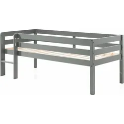 Kojenbett Karolina 90x200 cm aus Massivholz in Grau - Modernes Kojenbett Karolina aus robustem Kiefernholz mit umlaufendem Absturzschutz. Ideal für Dachschrägen, inklusive einfacher Selbstmontageanleitung.