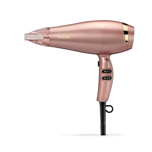 BaByliss Haartrockner Rose Gold – 2100W Professioneller Ionic Föhn, leichter Reiseföhn, schnelles Trocknen durch Keramiktechnologie, 3 Temperatur- und 2 Geschwindigkeitsstufen, Silber, 5336PE