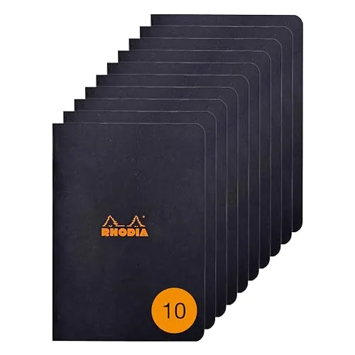 Rhodia A5 Notizheft 48 Blatt liniert - Schwarz 119189C - Hochwertiges Notizheft mit 48 liniertem Seiten und 80g Papier, ideal für Notizen und Skizzen, perfekt für Schule und Büro.