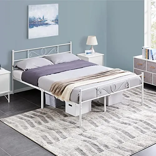 Yaheetech Metallbett 140x200 cm – Stabil und elegant - Bettrahmen aus Metall im industriellen Stil, belastbar bis 272 kg und mit 32,5 cm Stauraum unter dem Bett – ideal für kleine Räume.