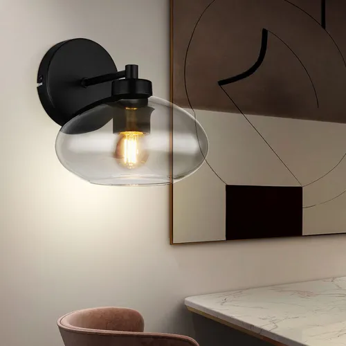 Stilvolle Wandleuchte in Schwarz mit Rauchglas - Lampen - Elegante Wandleuchte mit E27 Fassung für individuelle Lichtgestaltung, modernes Design in schwarz und rauchigem Glas, ideal für Wohnzimmer und Schlafzimmer.