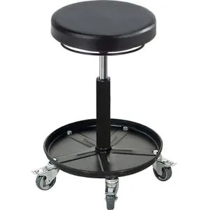 Montagehocker mit Rollen und Ablage in blau von meychair