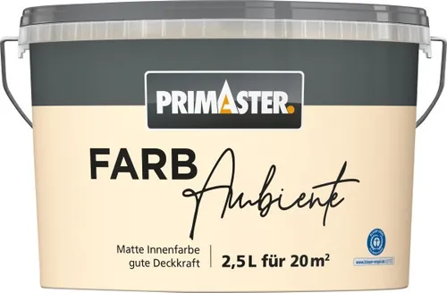 Primaster Farbambiente Wandfarbe Matt Champagner 2,5 L - Hochwertige Wandfarbe in elegantem Beige, ideal für Innenräume. Mit mattem Glanzgrad sorgt sie für ein stilvolles Ambiente.