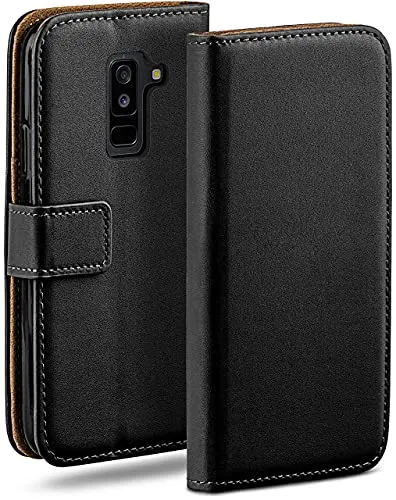 moex Book Case für Samsung Galaxy A6 Plus (2018) Handyhülle mit Kartenfach, Hülle klappbar 360 Grad Schutzhülle, Klapphülle Flip Case Cover, PU Leder Handytasche Lederhülle, Schwarz