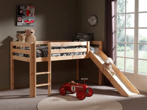 Hochbett mit Rutsche Pino – Spielbett für Kinder - Betten & Bettgestelle – Das Hochbett aus massivem Kiefernholz begeistert mit einer integrierten Rutsche und bietet ein spielerisches Schlafumfeld für Kinderzimmer.