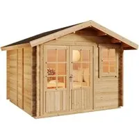 Alpholz Gartenhaus Palermo, 331x331 cm - Naturbelassen - Gartenhäuser aus nordischer Fichte mit 28 mm Wandstärke, ideal als gemütlicher Rückzugsort im Garten. Inklusive feststehendem Fenster und Halbglas-Tür für optimale Lichtverhältnisse.