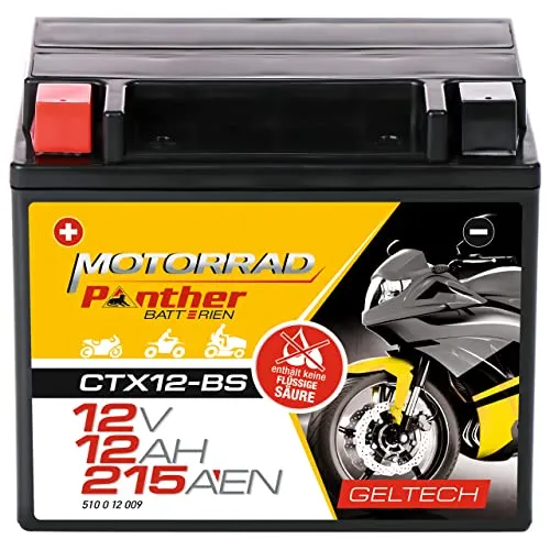 Panther Motorradbatterie Gel 12V 10Ah 51012 YTX12-BS - Leistungsstarke Gel-Batterie für Motorräder mit 10Ah, wartungsfrei und ideal für zuverlässigen Start bei jedem Wetter.