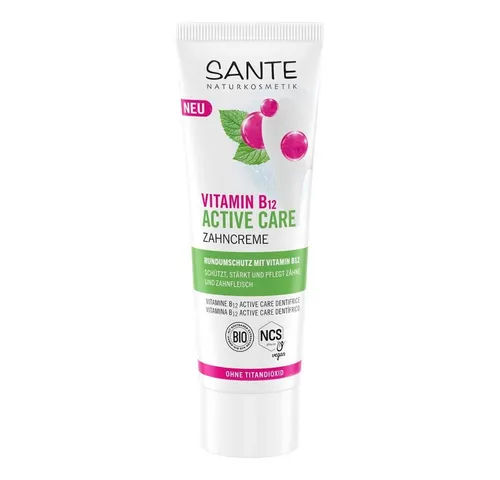 SANTE Vitamin B12 Active Care Zahnpasta mit Fluorid, 75 ml - Zahnpasta für gesunde Zähne, enthält Vitamin B12 und Fluorid für optimale Mundpflege und Schutz vor Karies.