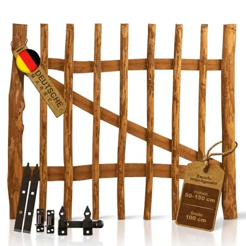 BooGardi Gartentor Staketentor imprägniert 50x100cm - Zauntore aus imprägniertem Haselnuss-Holz, ideal für rustikale Gärten. Erhöhte Haltbarkeit durch Tauchimprägnierung und passend zu unseren Staketenzäunen.