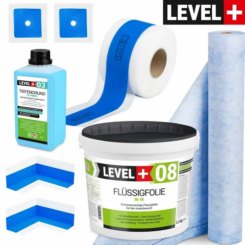 Dichtset 5,5kg Flüssigfolie 1M Dichtbahn 5M Dichtband 2 Innenecke Dusche SET331