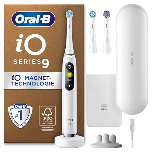 Oral-B iO Series 9 Plus Edition Elektrische Zahnbürste - Elektrische Zahnbürste mit 7 Putzmodi und KI-Positionskennung für optimale Mundpflege, inkl. 3 Aufsteckbürsten und Lade-Reiseetui für entspanntes Zähneputzen unterwegs.