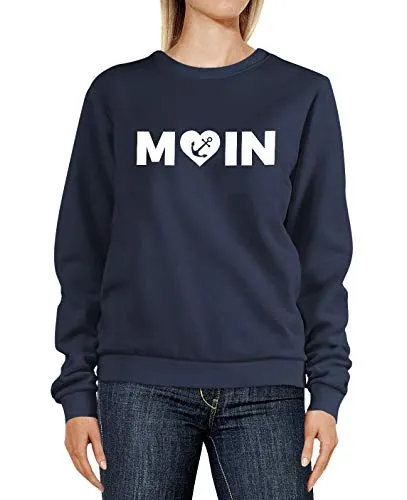 MoonWorks® Sweatshirt Damen Aufdruck Moin Herz mit Anker Rundhals-Pullover Pulli Sweater Navy S