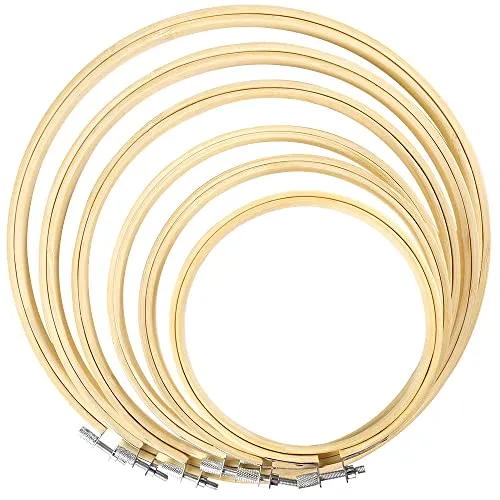 Caydo 6 Stück Stickrahmen Bambus Kreis Kreuzstich Hoop Ring, Runde Durchmesser 10cm bis 26cm Einstellbar für Weihnachtsdekoration Holz Handwerk Rahmen