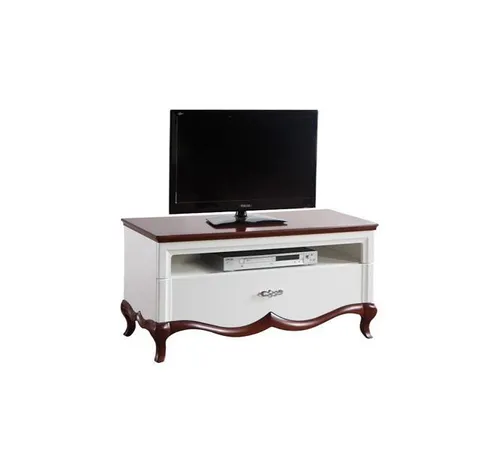TV Lowboard Fernsehtisch aus Massivholz - Elegantes TV-Lowboard in Weiß, 114 x 47 x 56 cm, mit 1 Schublade und Regalen. Ideal für Ihr Wohnzimmer, bietet Platz für Mediengeräte und überzeugt durch seinen Art-déco-Stil.