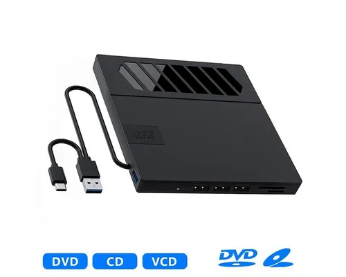 Novzep 7-in-1 Externer CD/DVD Player & Brenner – USB, Ultra Slim, Tragbar, DVD-Brenner (mit SD/TF Kartenleser & USB-Hub, für Windows/macOS)