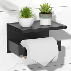 Toilettenpapierhalter ohne Bohren Edelstahl mit Ablage Schwarz - Praktischer Toilettenpapierhalter in Schwarz, aus rostfreiem Edelstahl, ideal für eine einfache Montage ohne Bohren und mit zusätzlicher Ablagefläche.