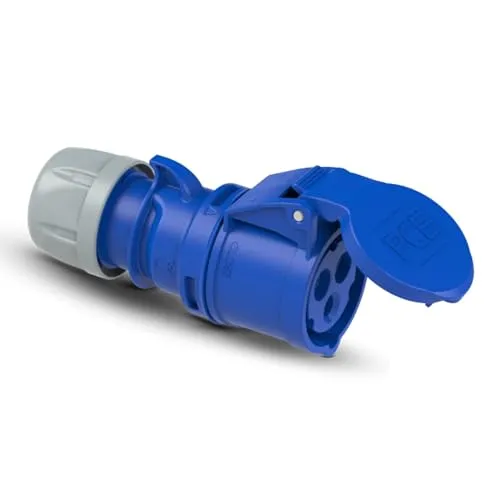 PCE 213-6 CEE Kupplung 16A 3-polig 230V Blau IP44/IP54 I Anschlusskupplung mit Schraubklemme I Camping Caravan Wohnwagen Baustelle Outdoor Stromanschluss