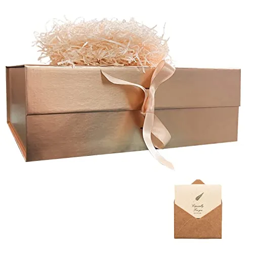 Rose Gold Geschenkbox 33x26x11.5 cm, Geschenkkarton mit Magnetisch Deckel und Schleife für Hochzeiten, Weihnachten, Geburtstage, Jubiläen Geschenkverpackung Box